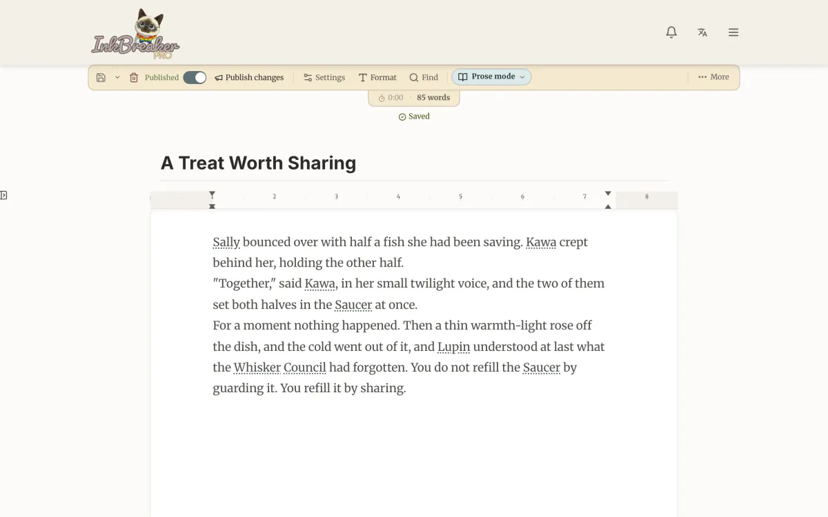 The Inkbreaker editor open to a draft