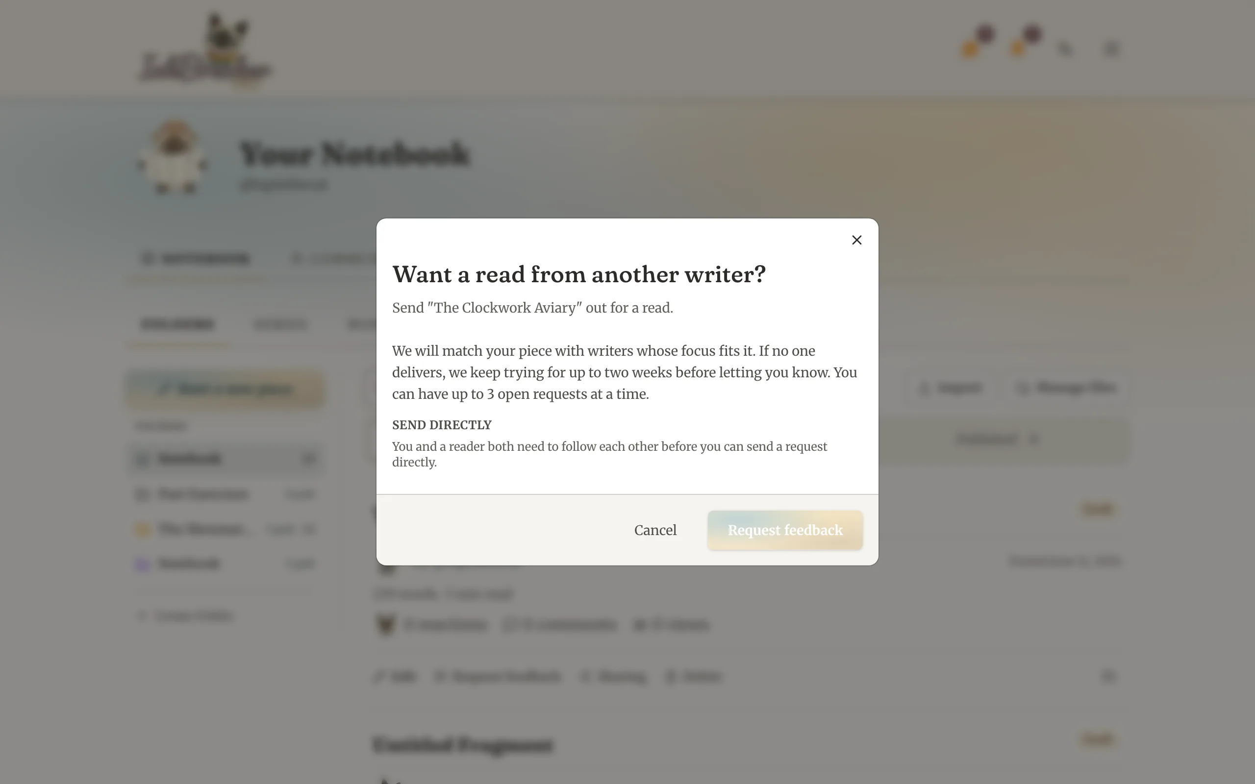 A direct feedback request addressed to a specific writer