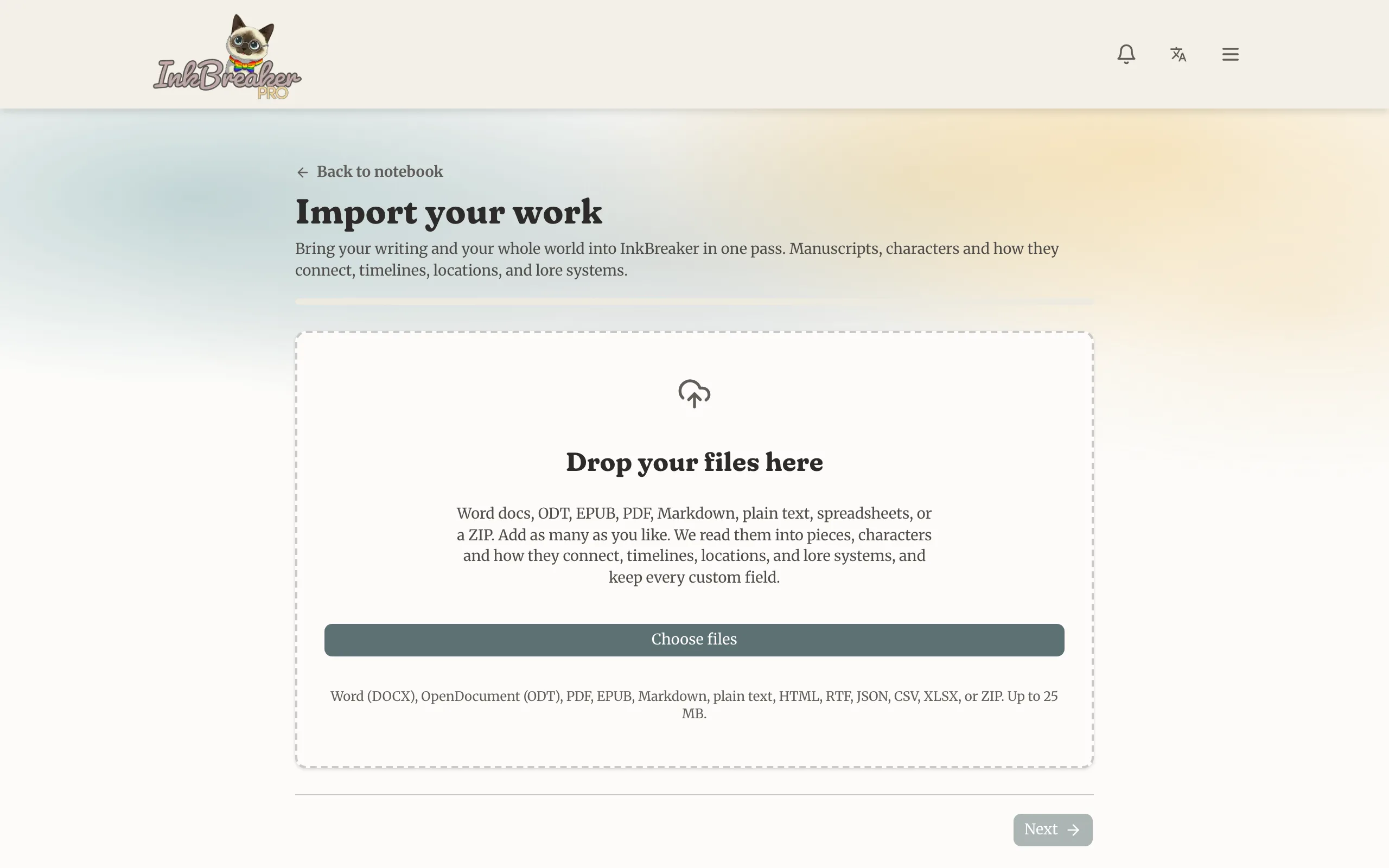 The import wizard accepting manuscripts in many formats