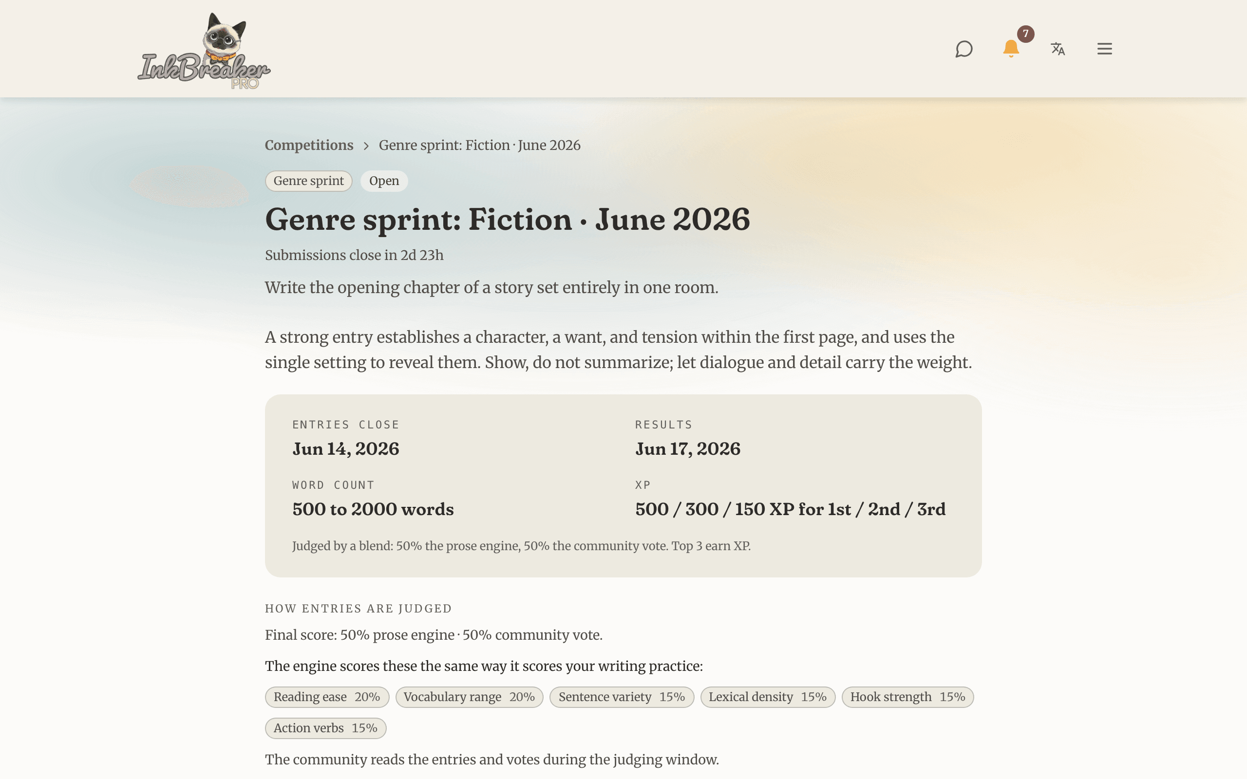 A competition results page showing a leaderboard and the winning entries