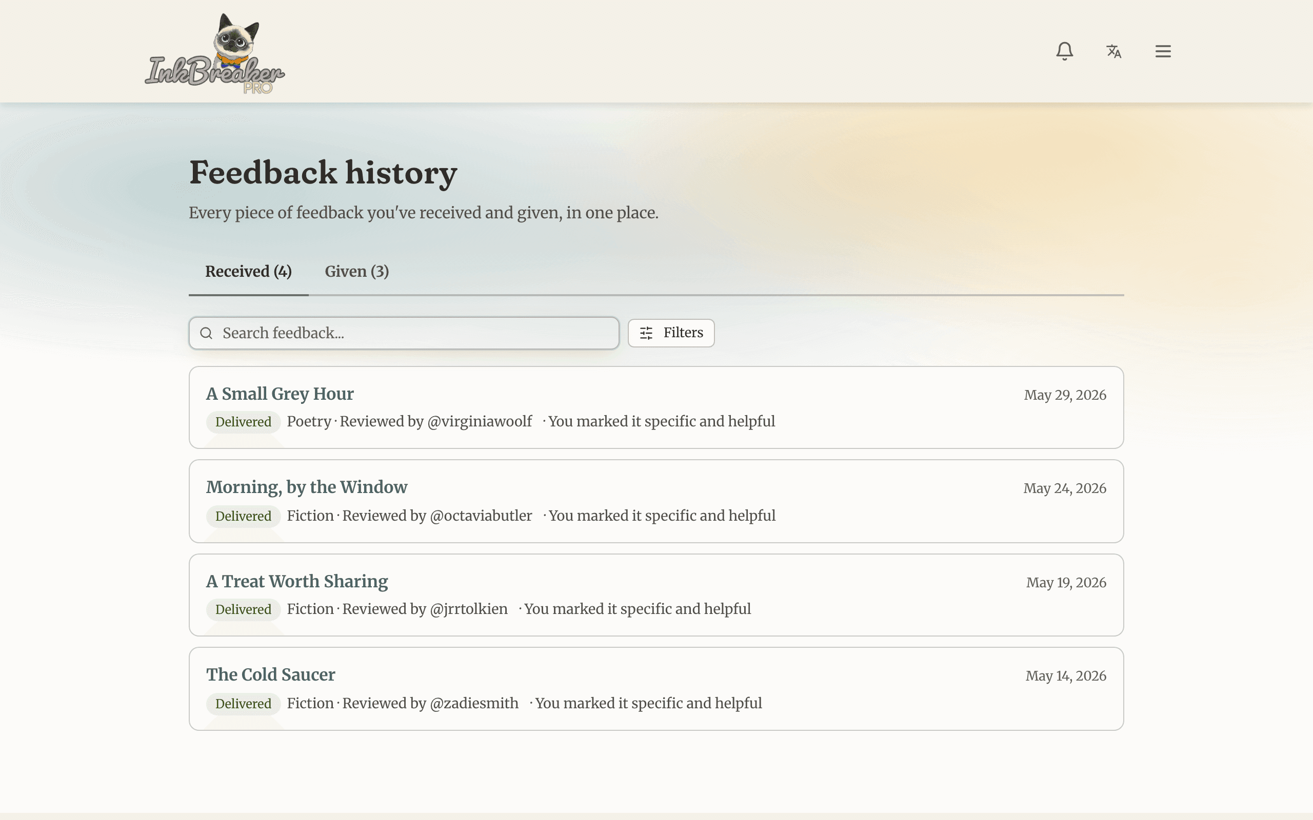 The peer feedback exchange showing a request and the notes returned