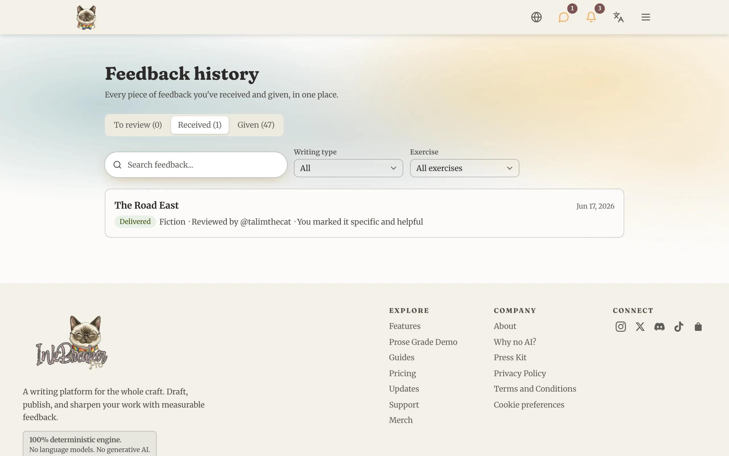The peer feedback exchange showing a request and the notes returned