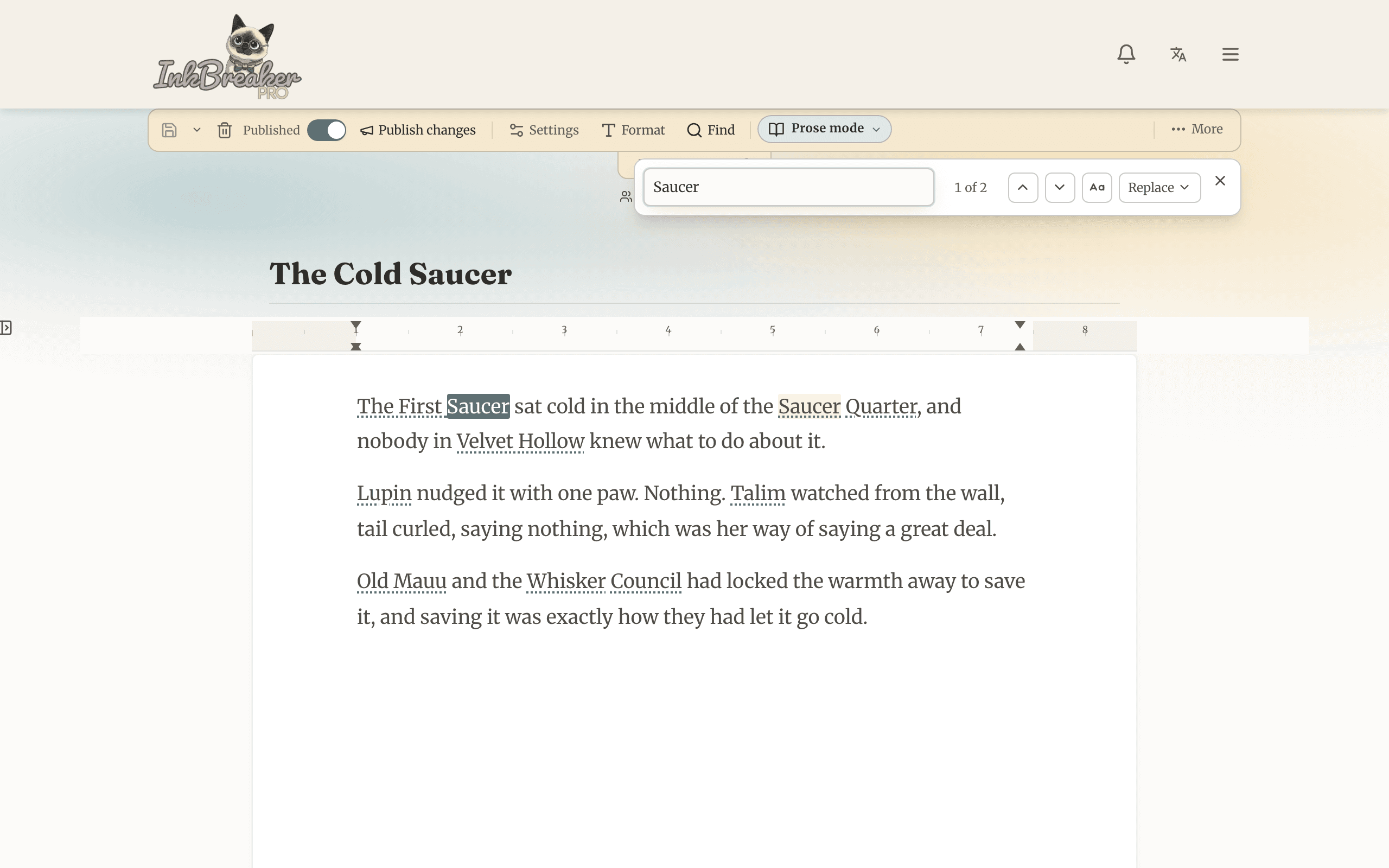 Find, replace, and notes to yourself