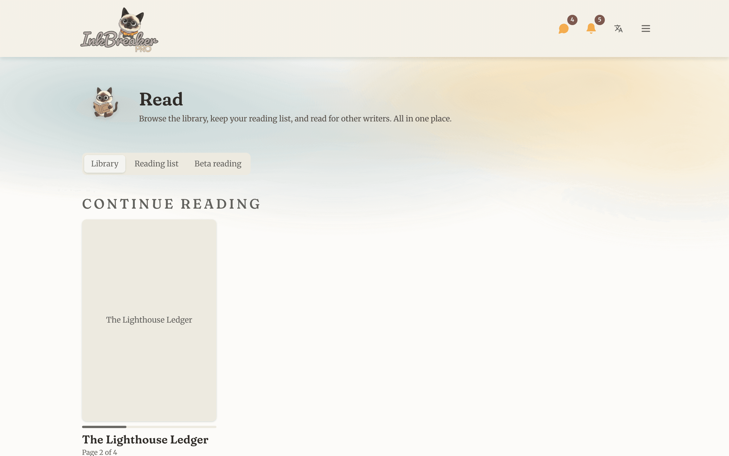 A reading shelf showing books with ratings, craft notes, and reading status