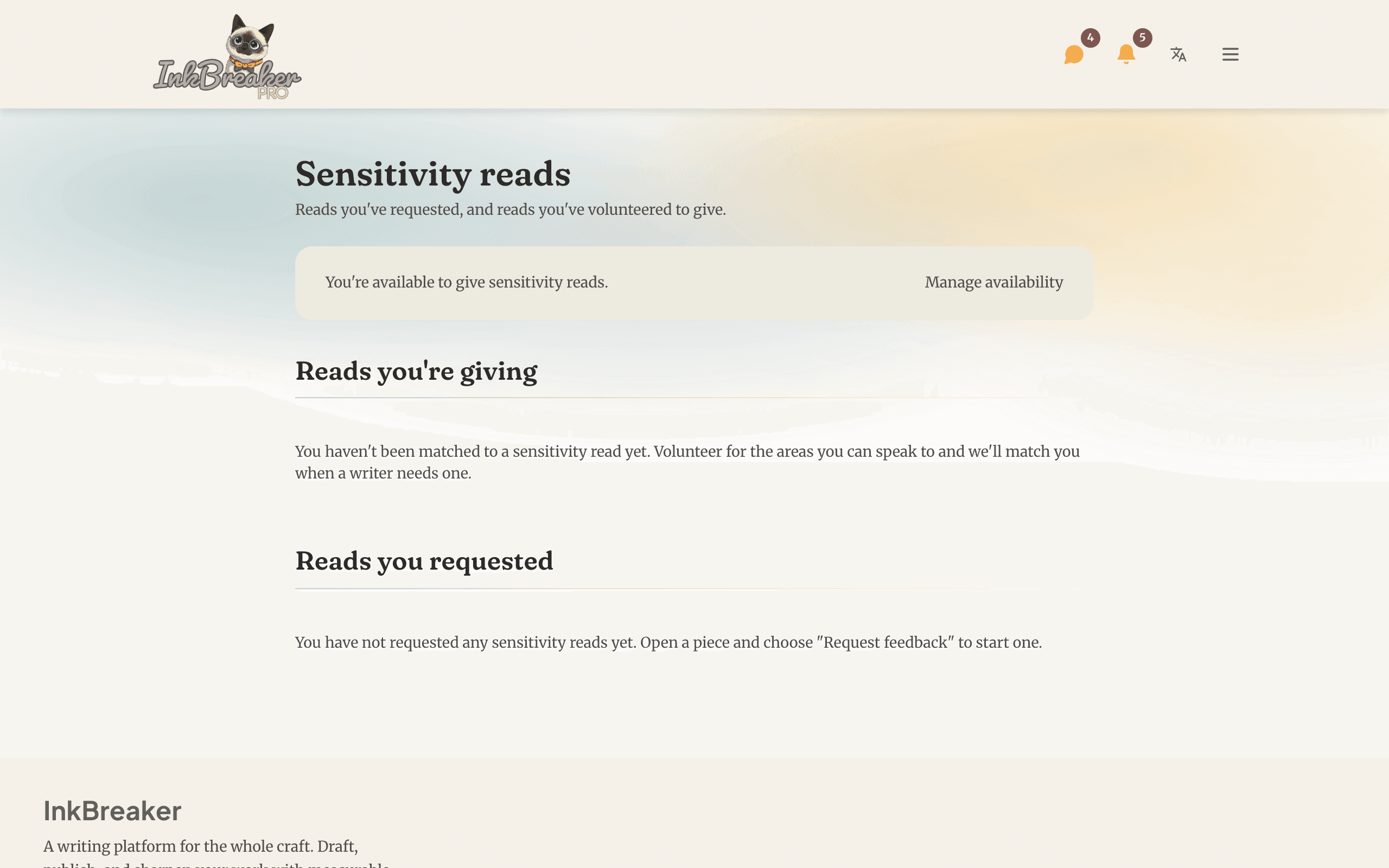 The sensitivity reads surface showing reader areas and availability