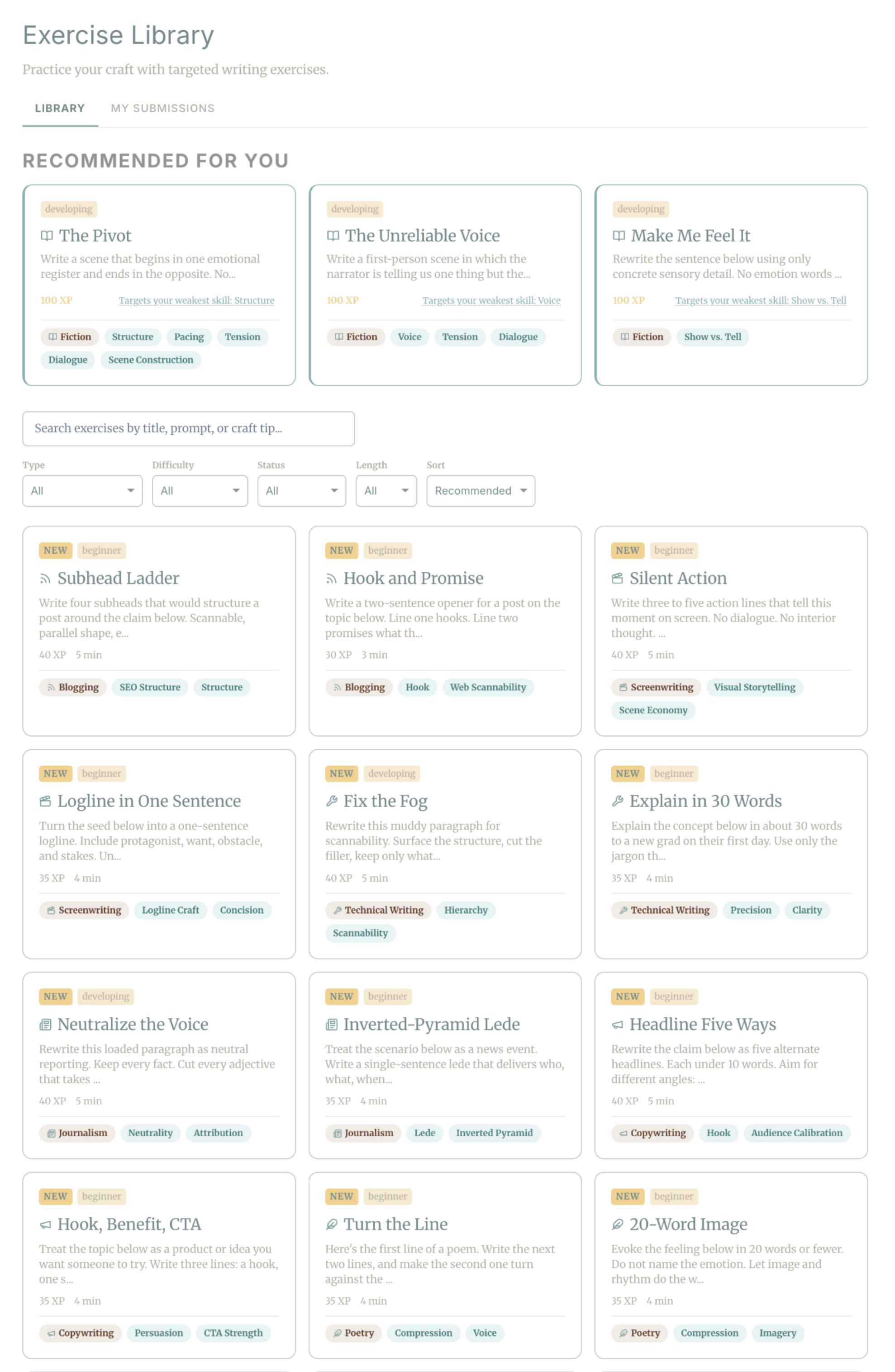 Exercise library (desktop)