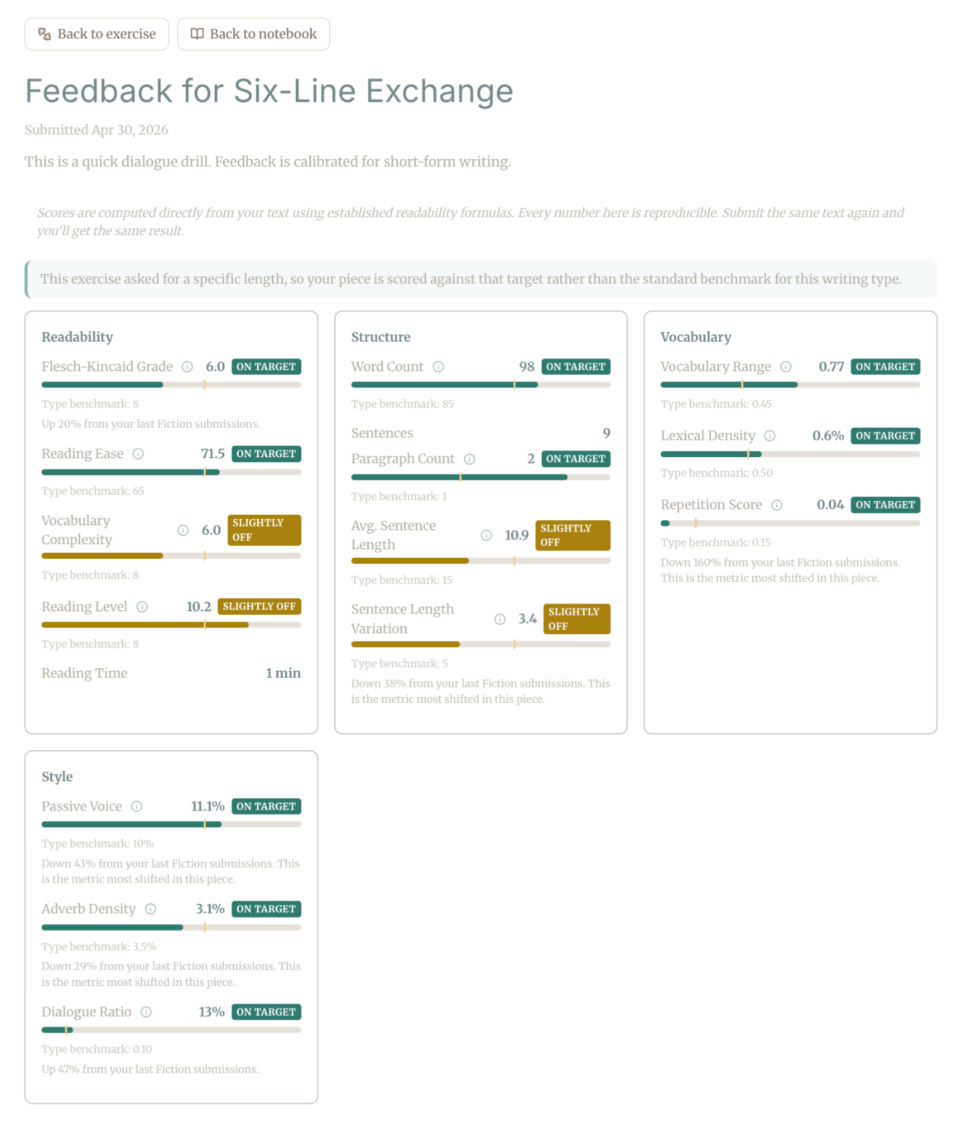 Metrics & feedback (desktop)
